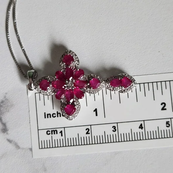 Deep Pink and Silver Cross Pendant With 18-inch S/S Chain (2 Inch Extendender) - Picture 4 of 7